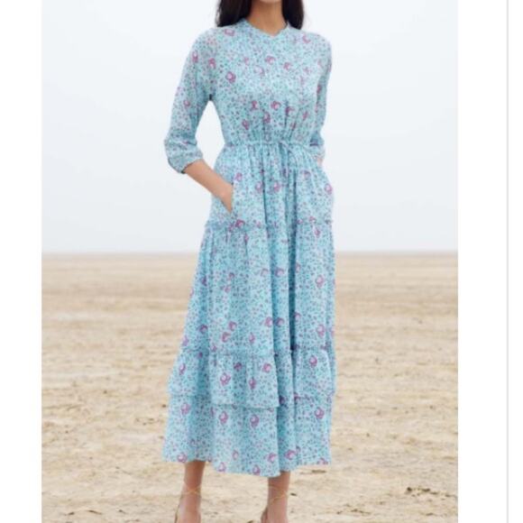 Banjanan Bazaar Turquoise Blue Midi Dress size large - Picture 1 of 7